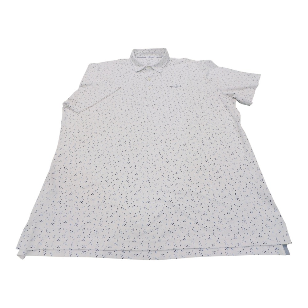 Red Hill Golf Polo Mens XXL White Blue Floral Leaf Print Stretch Performance